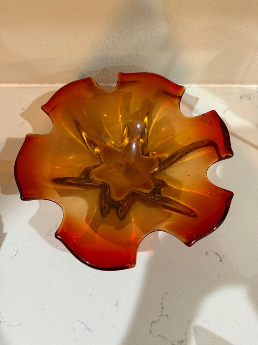 Amber-Red Handblown Glass Decorative Tray - Ash Tray
